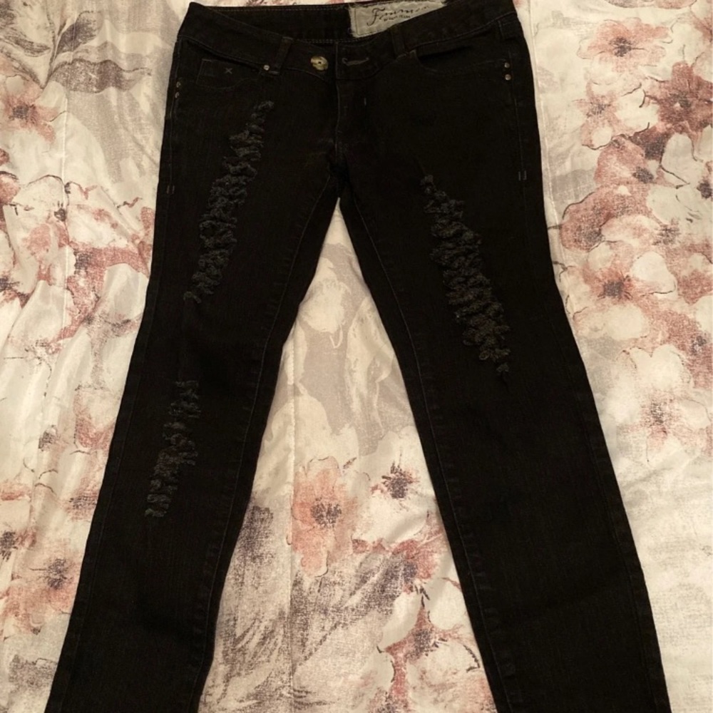 Black Denim Distressed Skinny Jeans